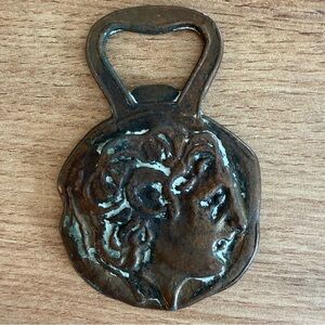 VTG Greek Medallion Apollo Brass Verdigris Bottle Opener Made in Greece Mythical